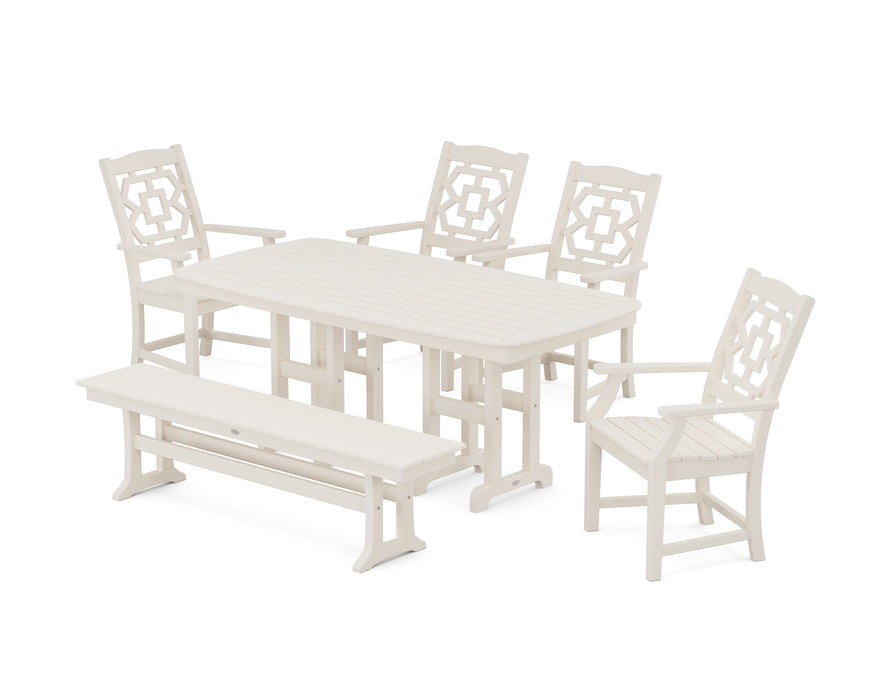 Martha Stewart by POLYWOOD Chinoiserie 6-Piece Dining Set with Bench in Sand