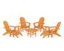 POLYWOOD Vineyard Curveback Adirondack Chair 9-Piece Conversation Set in Tangerine