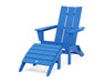 POLYWOOD Modern Folding Adirondack Chair 2-Piece Set with Ottoman in Pacific Blue