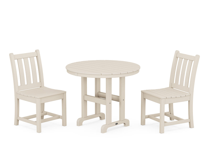 POLYWOOD Traditional Garden Side Chair 3-Piece Round Dining Set in Sand