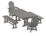 POLYWOOD Vineyard Curveback Adirondack Swivel Chair 5-Piece Farmhouse Dining Set With Trestle Legs and Benches in Slate Grey