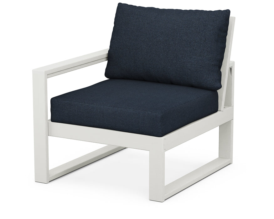 POLYWOOD® EDGE Modular Left Arm Chair in Vintage White with Marine Indigo fabric