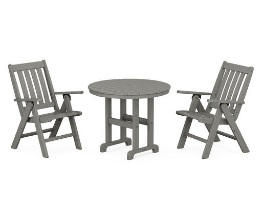 POLYWOOD Vineyard Folding 3-Piece Round Dining Set in Slate Grey