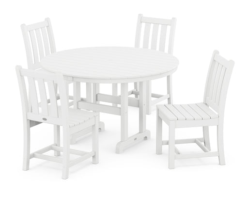 POLYWOOD Traditional Garden Side Chair 5-Piece Round Farmhouse Dining Set in White