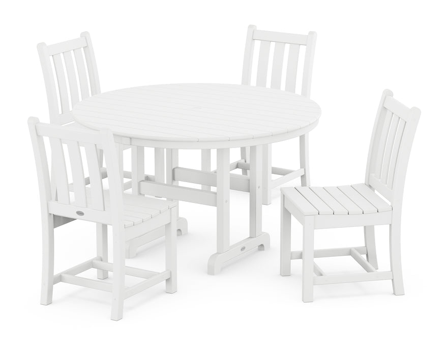 POLYWOOD Traditional Garden Side Chair 5-Piece Round Farmhouse Dining Set in White