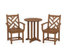 POLYWOOD Chippendale 3-Piece Round Dining Set in Teak