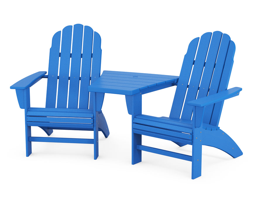 POLYWOOD Vineyard 3-Piece Curveback Adirondack Set with Angled Connecting Table in Pacific Blue
