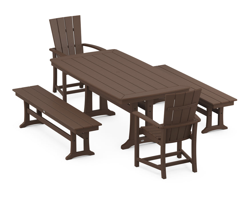 POLYWOOD Quattro 5-Piece Dining Set with Trestle Legs in Mahogany