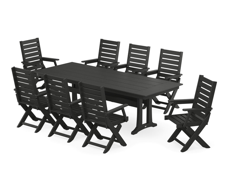POLYWOOD Captain 9-Piece Farmhouse Dining Set with Trestle Legs in Black