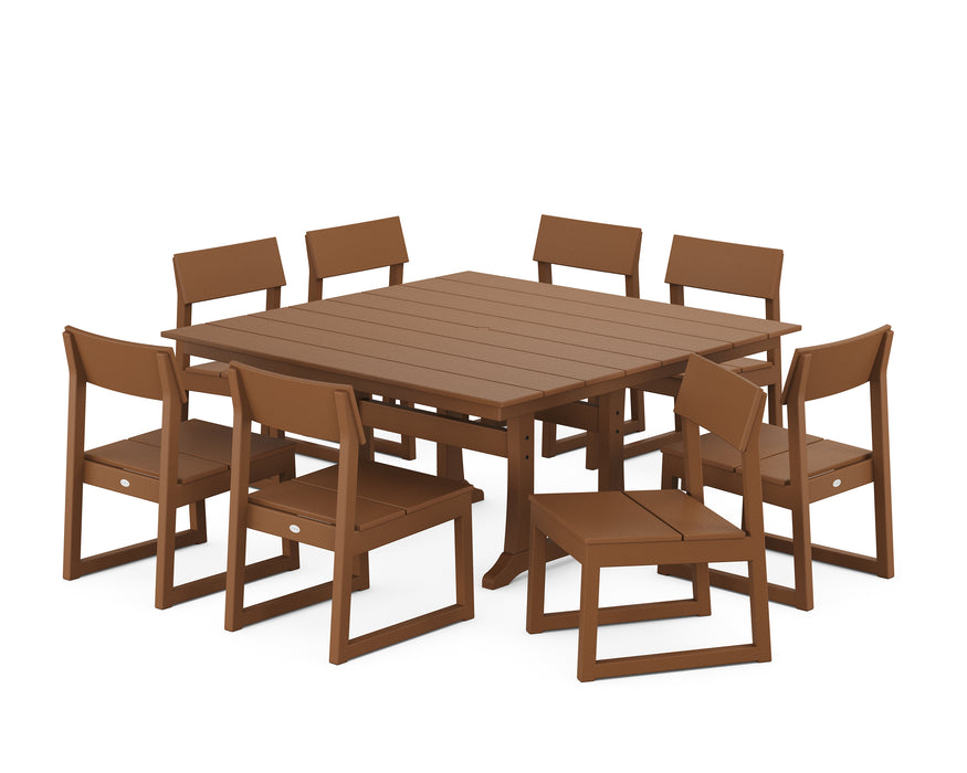POLYWOOD EDGE Side Chair 9-Piece Dining Set with Trestle Legs in Teak