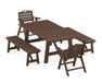 POLYWOOD Nautical Lowback 5-Piece Rustic Farmhouse Dining Set With Trestle Legs in Mahogany