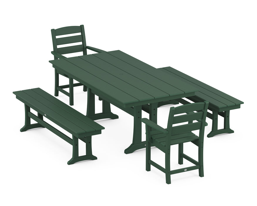 POLYWOOD Lakeside 5-Piece Farmhouse Dining Set With Trestle Legs in Green