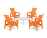 POLYWOOD® 5-Piece Modern Grand Upright Adirondack Chair Conversation Group in Tangerine / White