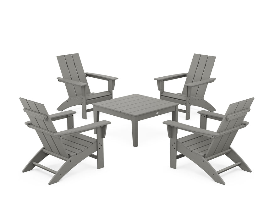 POLYWOOD 5-Piece Modern Adirondack Chair Conversation Set with 36" Conversation Table in Slate Grey