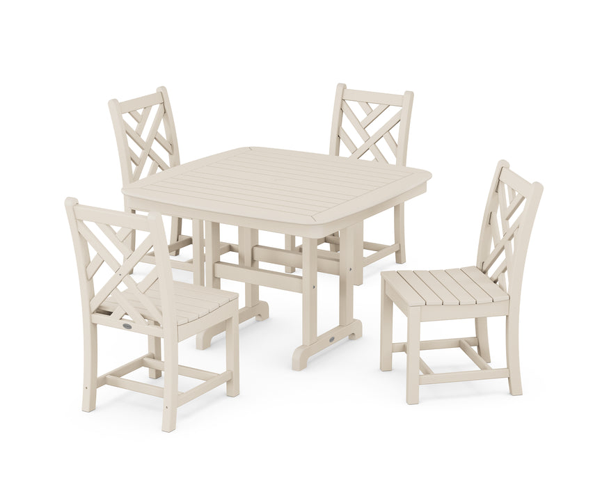 POLYWOOD Chippendale Side Chair 5-Piece Dining Set with Trestle Legs in Sand