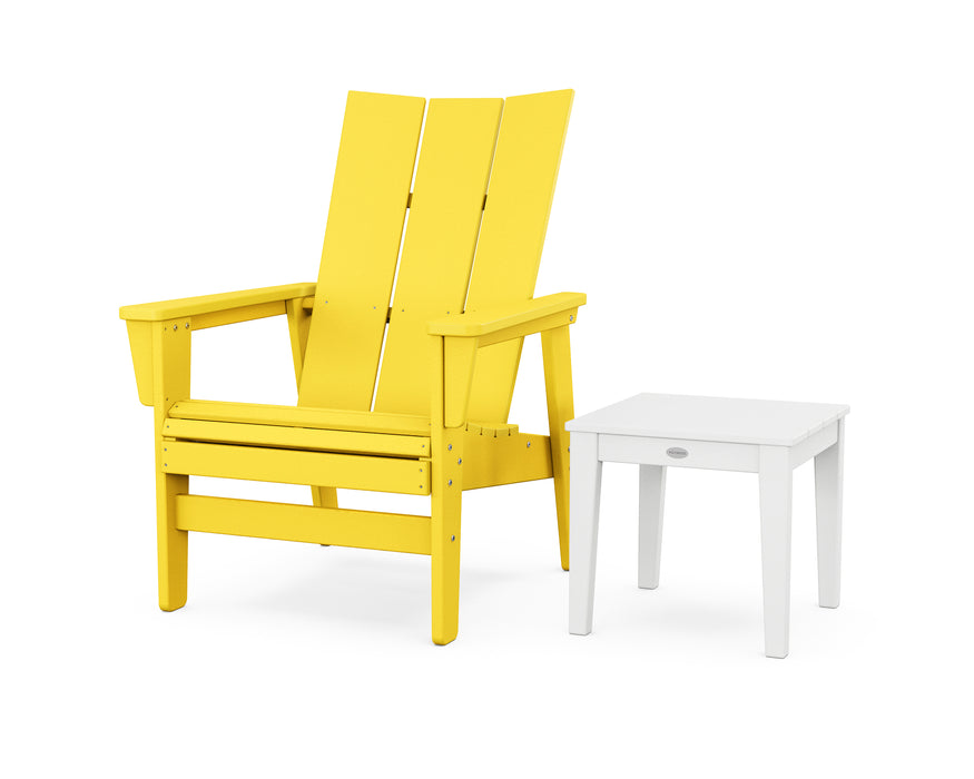 POLYWOOD® Modern Grand Upright Adirondack Chair with Side Table in Lime / White