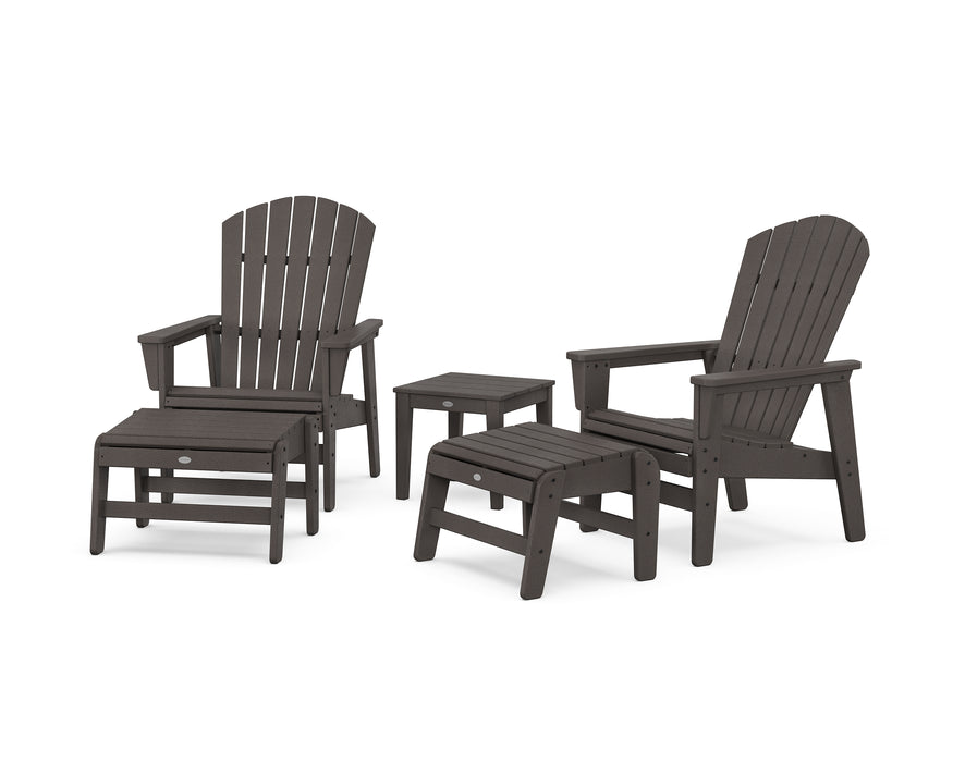 POLYWOOD® 5-Piece Nautical Grand Upright Adirondack Set with Ottomans and Side Table in Vintage Coffee