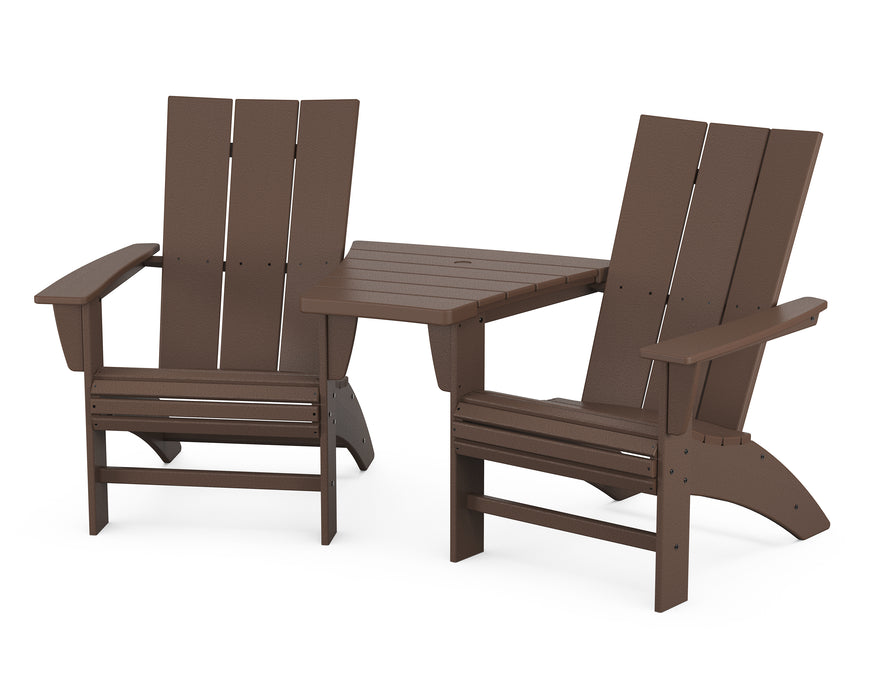 POLYWOOD Modern 3-Piece Curveback Adirondack Set with Angled Connecting Table in Mahogany