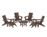 POLYWOOD Modern Curveback Adirondack Chair 9-Piece Conversation Set in Mahogany