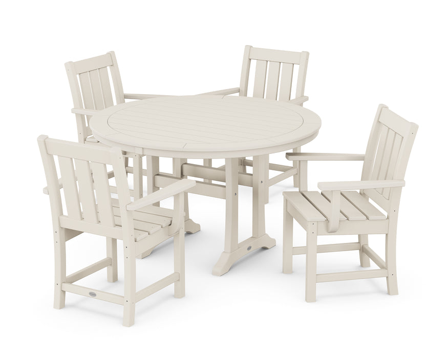 POLYWOOD® Oxford 5-Piece Round Dining Set with Trestle Legs in Sand