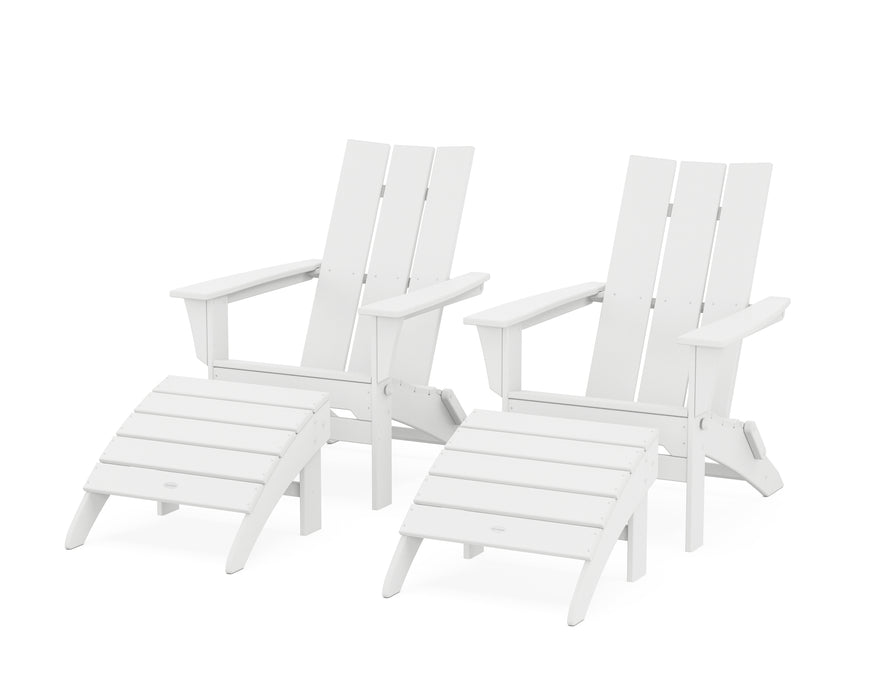 POLYWOOD Modern Folding Adirondack Chair 4-Piece Set with Ottomans in White