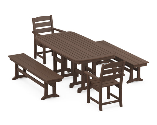 POLYWOOD Lakeside 5-Piece Dining Set with Benches in Mahogany