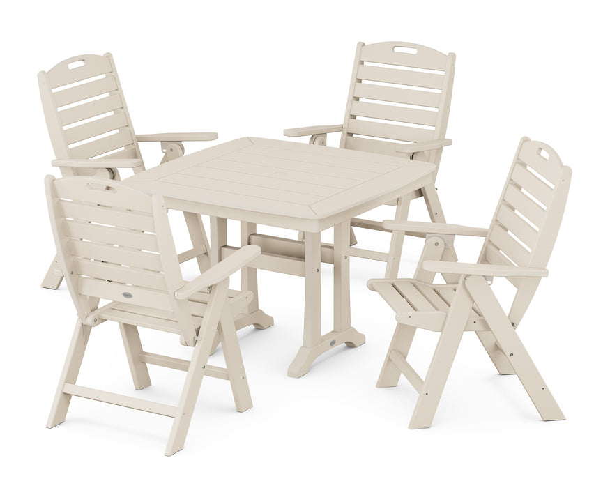 POLYWOOD Nautical Highback 5-Piece Dining Set with Trestle Legs in Sand