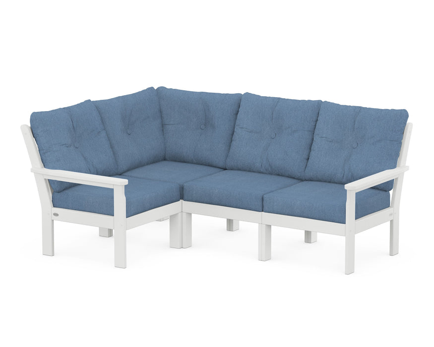 POLYWOOD Vineyard 4-Piece Sectional in White with Sky Blue fabric