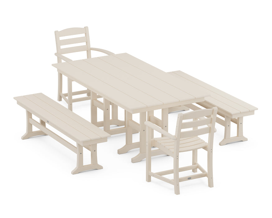 POLYWOOD La Casa Café 5-Piece Farmhouse Dining Set with Benches in Sand