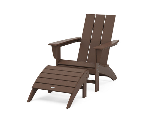 POLYWOOD Modern Adirondack Chair 2-Piece Set with Ottoman in Mahogany