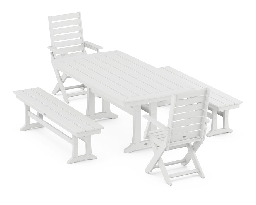 POLYWOOD Captain 5-Piece Dining Set with Trestle Legs in White