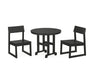 POLYWOOD EDGE Side Chair 3-Piece Round Dining Set in Black