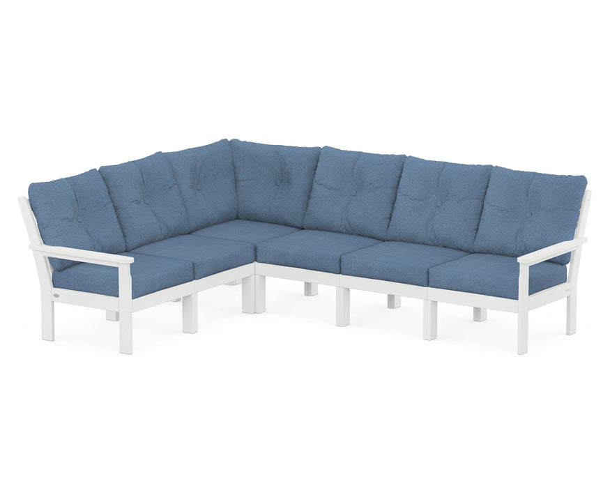 POLYWOOD Vineyard 6-Piece Sectional in White with Sky Blue fabric