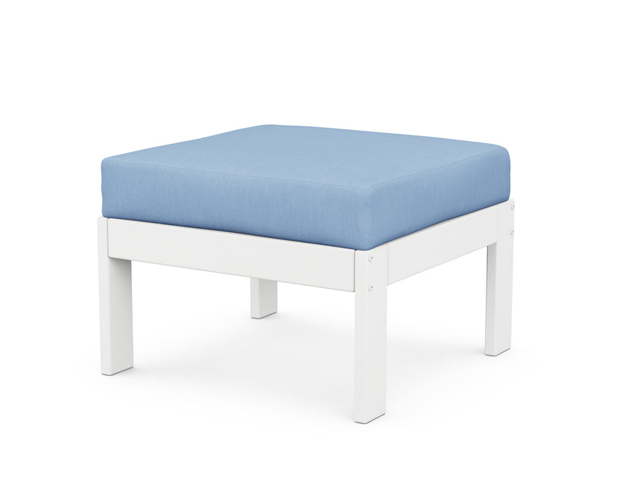 POLYWOOD Vineyard Modular Ottoman in White with Air Blue fabric