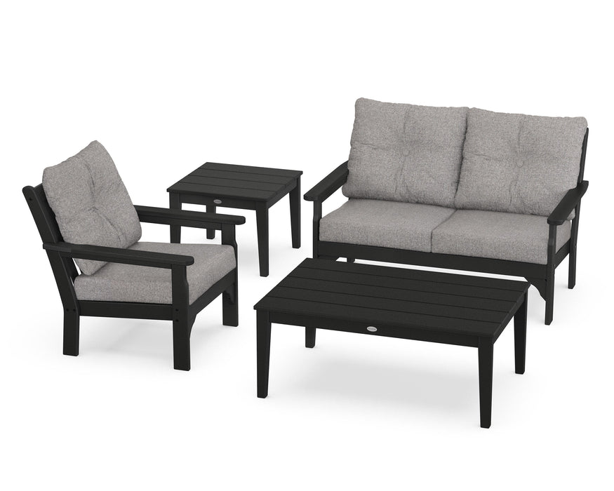 POLYWOOD Vineyard 4-Piece Deep Seating Set in Black with Grey Mist fabric