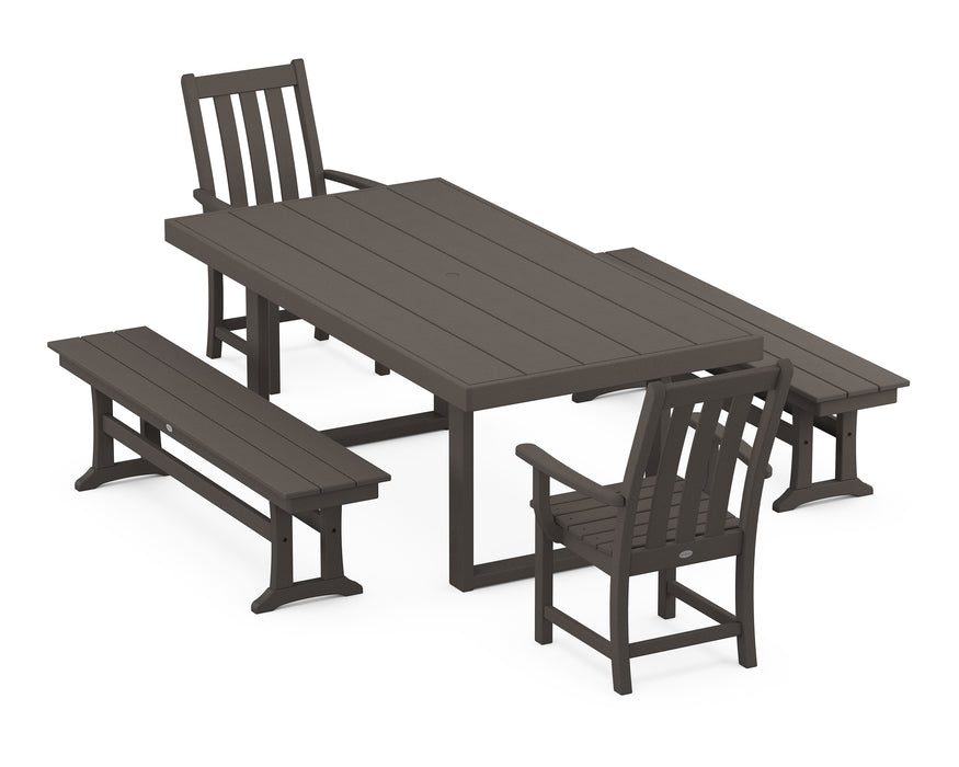 POLYWOOD Vineyard 5-Piece Dining Set with Trestle Legs in Vintage Coffee