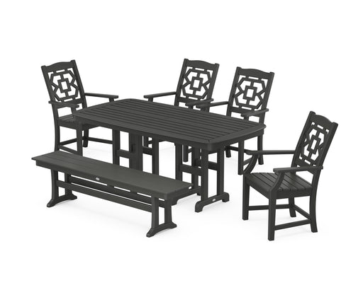 Martha Stewart by POLYWOOD Chinoiserie 6-Piece Dining Set with Bench in Black
