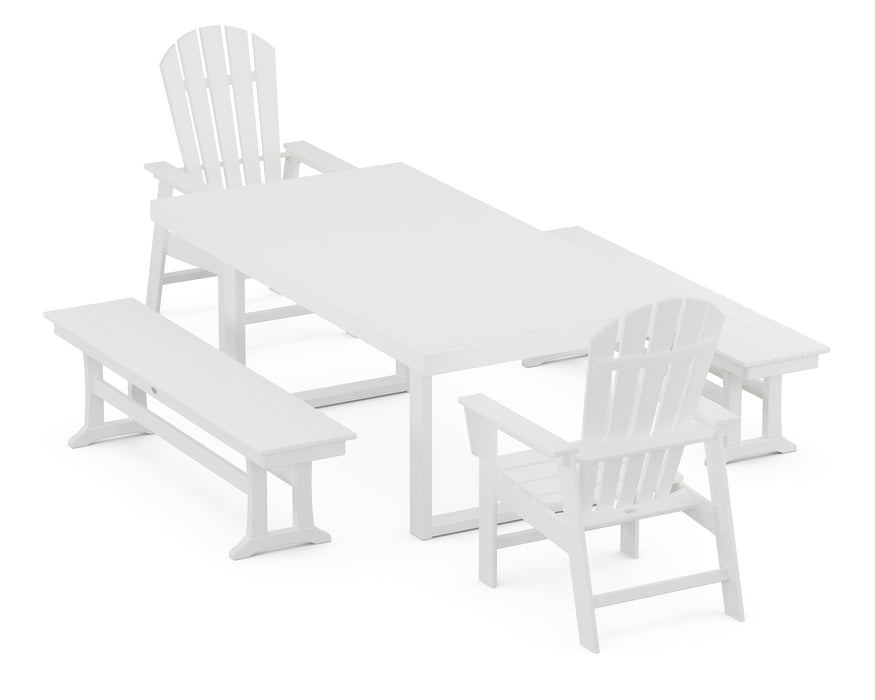 POLYWOOD South Beach 5-Piece Dining Set with Benches in White
