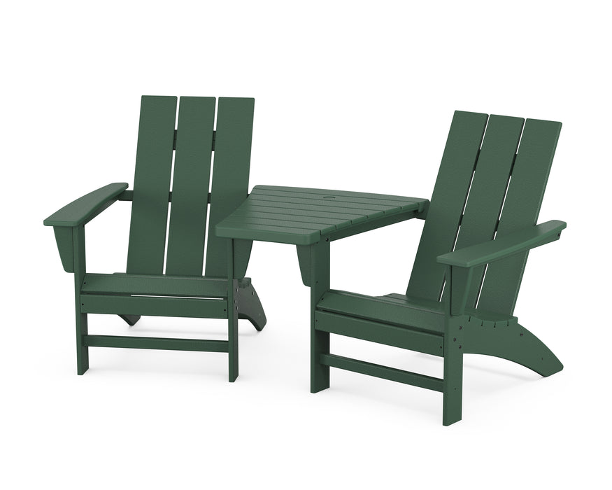 POLYWOOD Modern 3-Piece Adirondack Set with Angled Connecting Table in Green