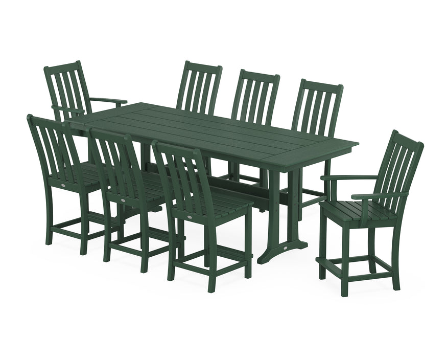 POLYWOOD® Vineyard 9-Piece Farmhouse Counter Set with Trestle Legs in Mahogany
