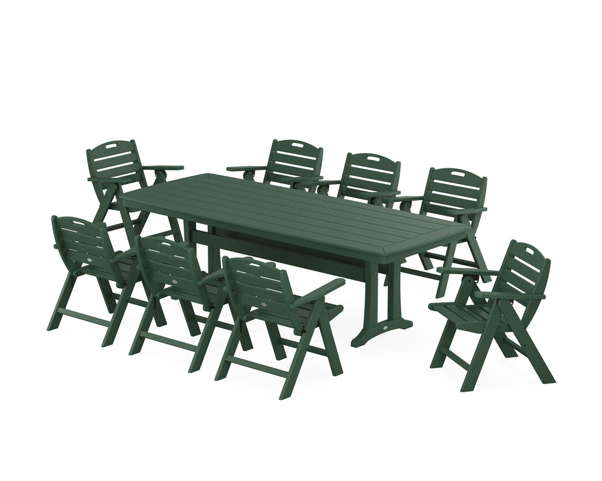 POLYWOOD Nautical Lowback 9-Piece Dining Set with Trestle Legs in Green
