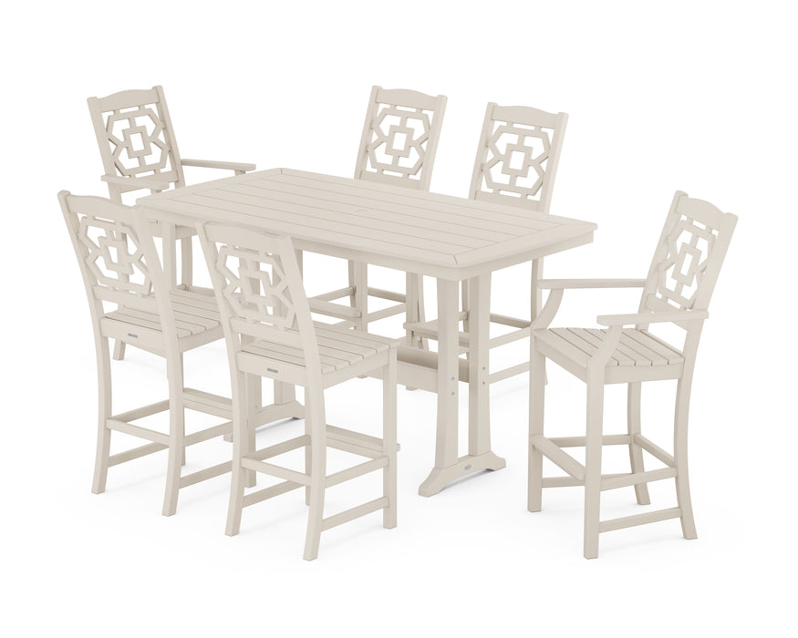 Martha Stewart by POLYWOOD Chinoiserie 7-Piece Bar Set with Trestle Legs in Sand