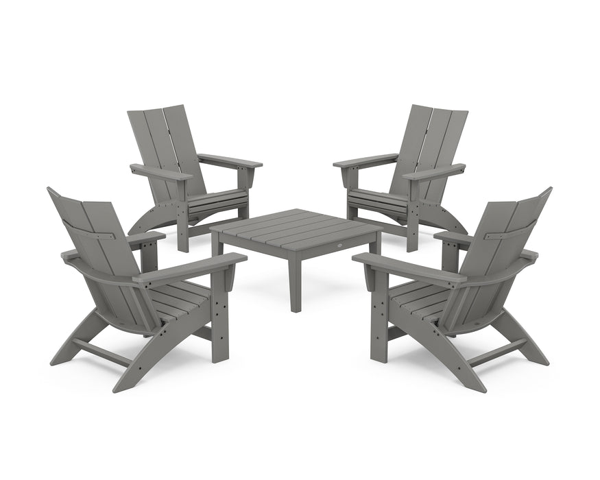 POLYWOOD® 5-Piece Modern Grand Adirondack Chair Conversation Group in Slate Grey