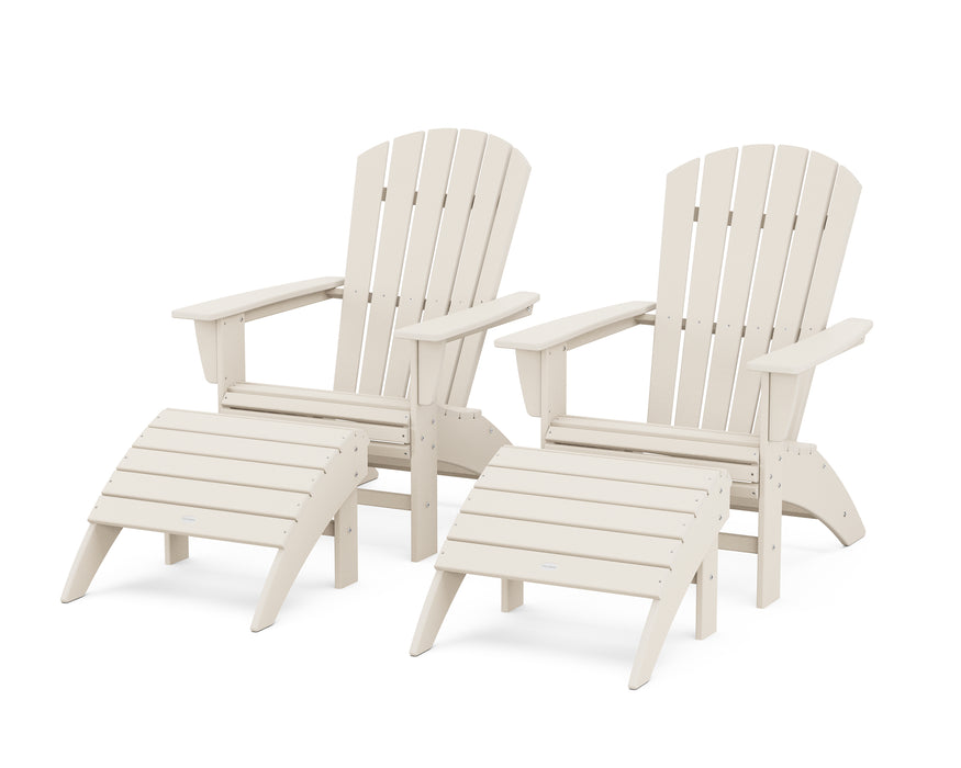POLYWOOD Nautical Curveback Adirondack Chair 4-Piece Set with Ottomans in Sand