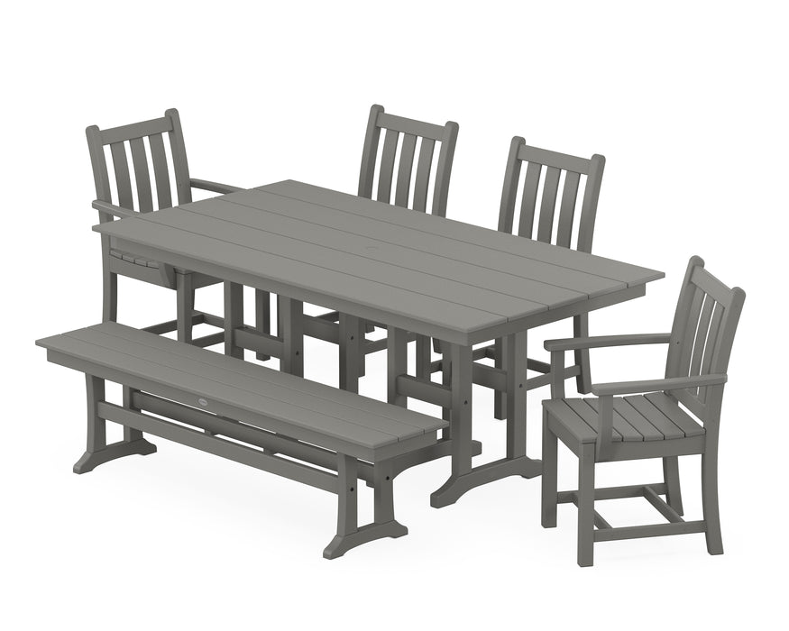 POLYWOOD® Traditional Garden 6-Piece Farmhouse Dining Set with Bench in Slate Grey