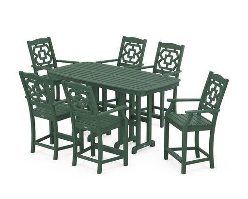 Martha Stewart by POLYWOOD Chinoiserie Arm Chair 7-Piece Counter Set in Green