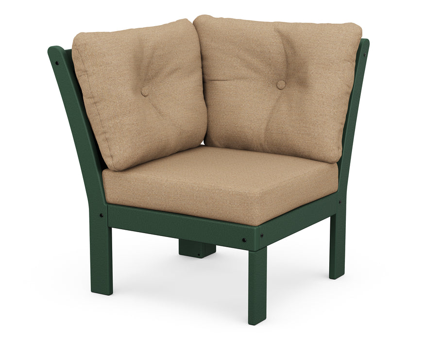 POLYWOOD Vineyard Modular Corner Chair in Green with Sesame fabric