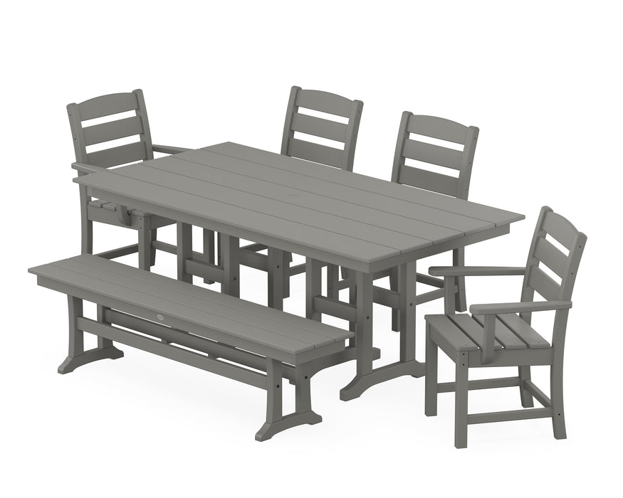 POLYWOOD Lakeside 6-Piece Farmhouse Dining Set with Bench in Slate Grey