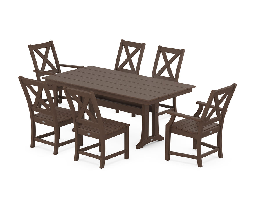 POLYWOOD Braxton 7-Piece Farmhouse Dining Set With Trestle Legs in Mahogany