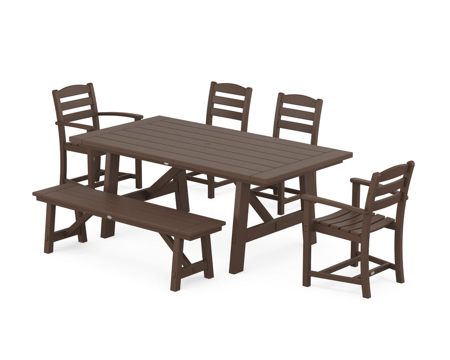 POLYWOOD La Casa Cafe 6-Piece Rustic Farmhouse Dining Set with Bench in Mahogany
